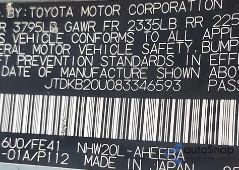 2008 Toyota Prius from USA, damaged, VIN JTDKB20U083346593